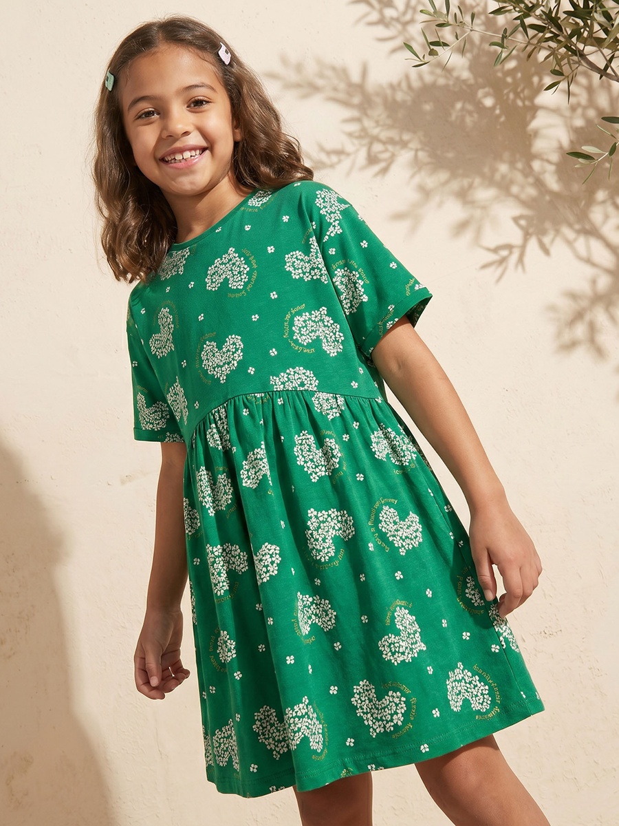 Round Neck Short Sleeves Dress with KSA National Day Print