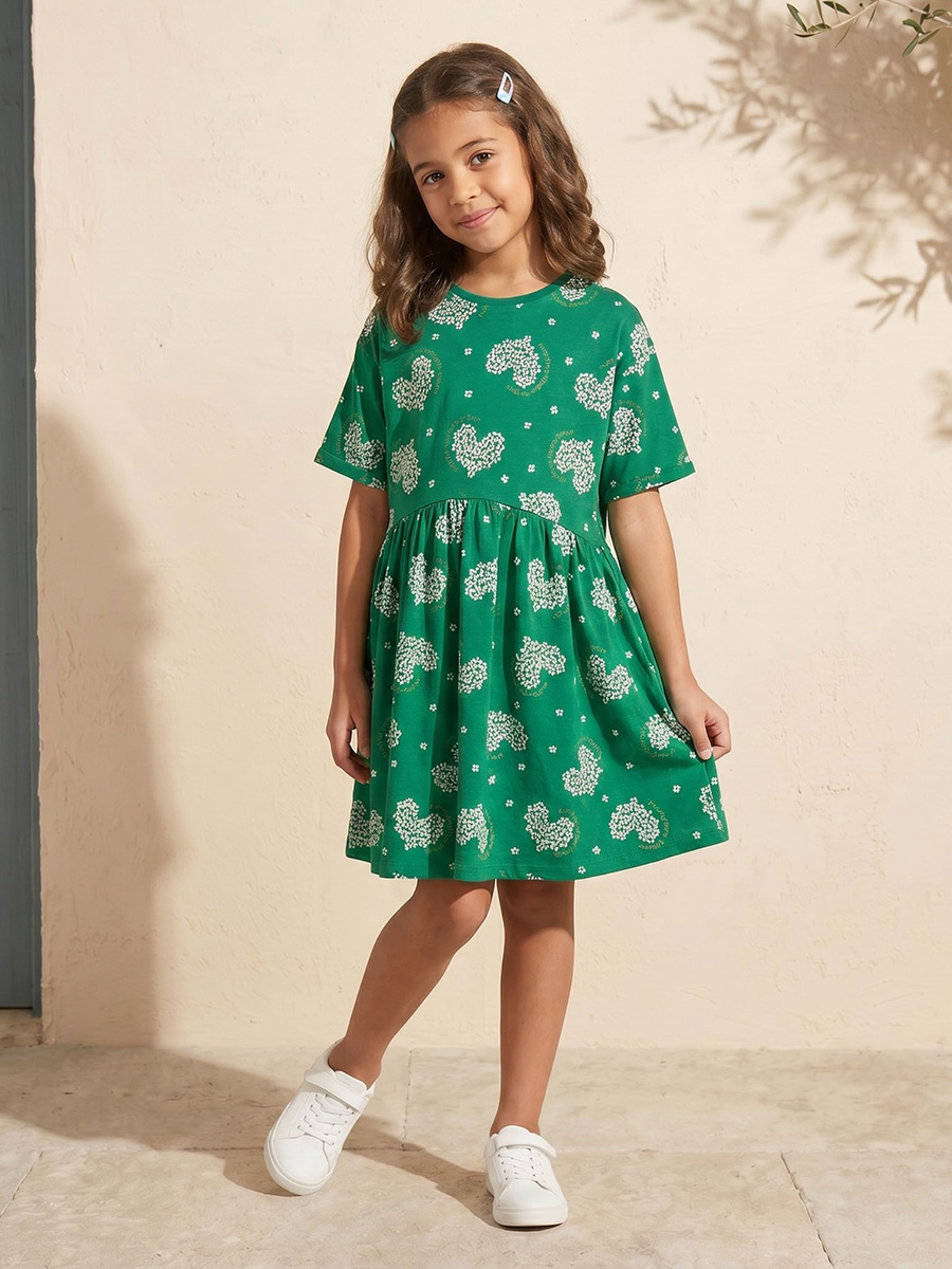 Round Neck Short Sleeves Dress with KSA National Day Print