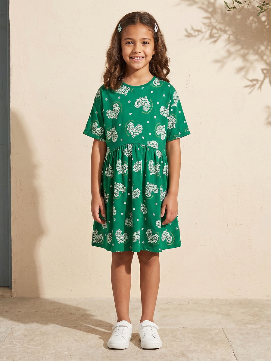 Round Neck Short Sleeves Dress with KSA National Day Print
