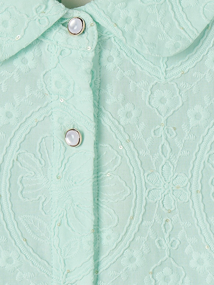 Collared Short Sleeves Knee Length Dress with Embroidery