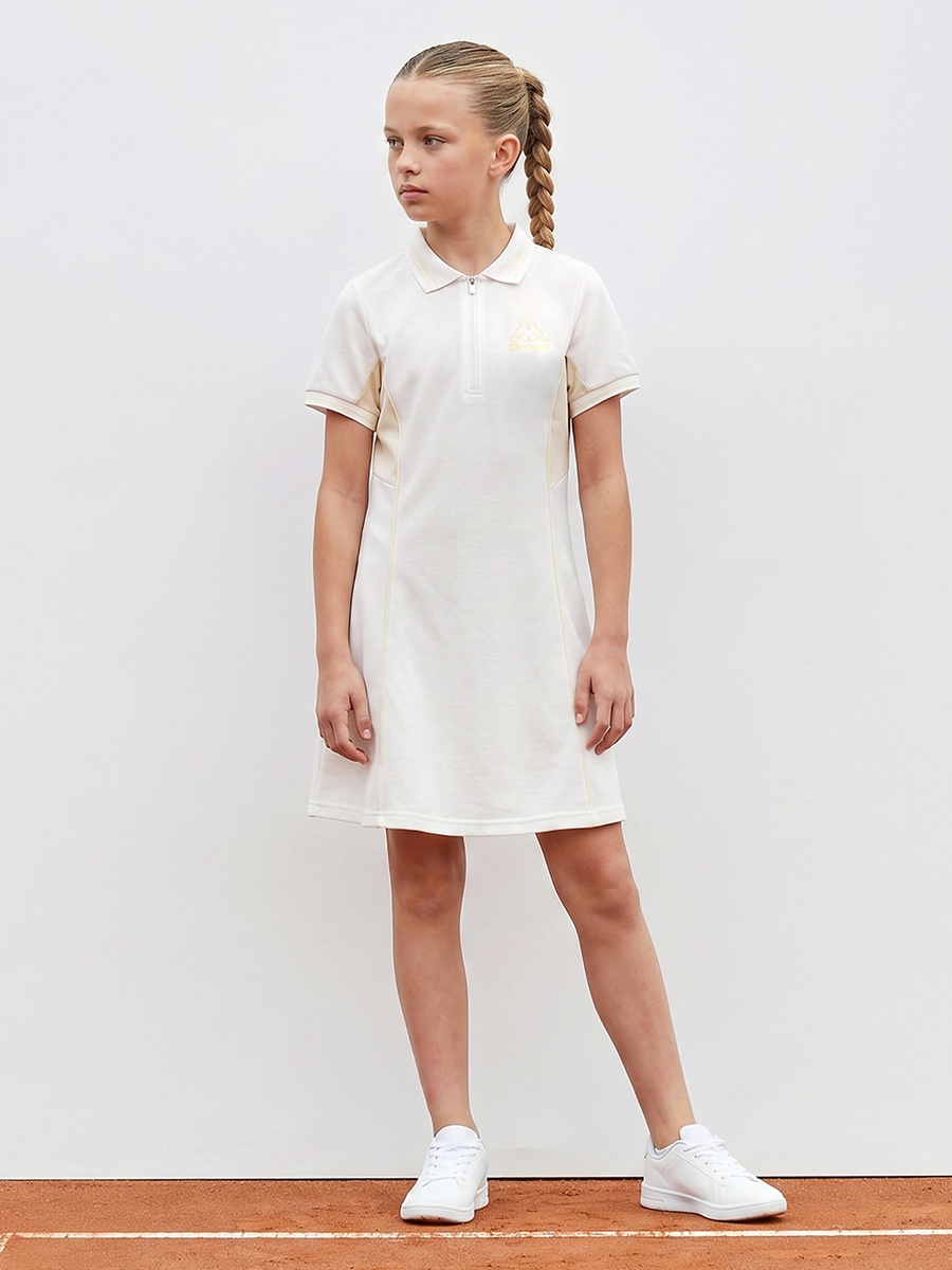 Collared Short Sleeves Knee Length Dress with Logo Print