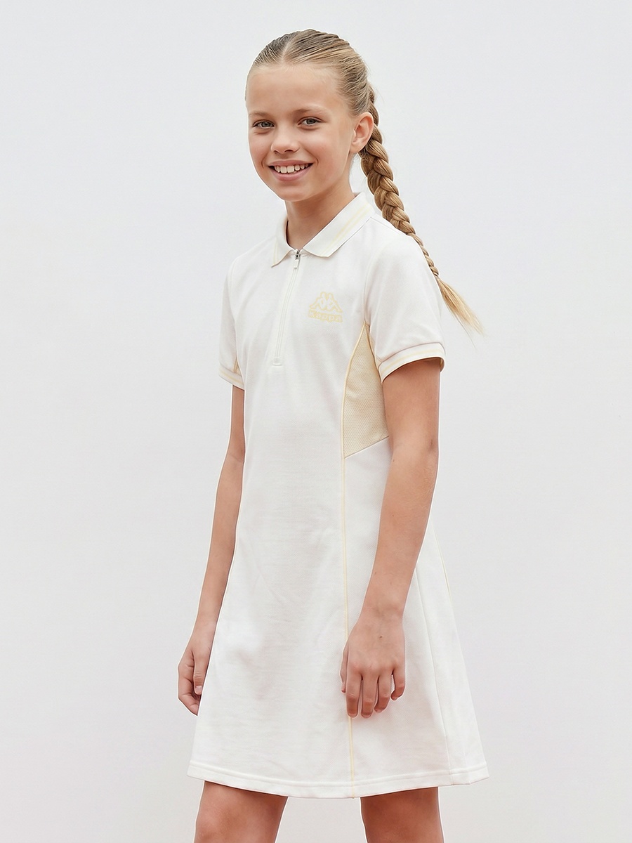 Collared Short Sleeves Knee Length Dress with Logo Print