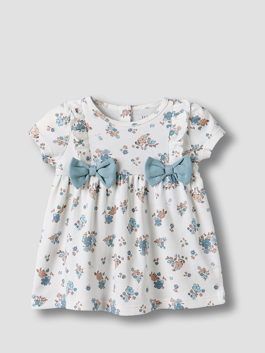 Round Neck Short Sleeves Knee Length Dress with Floral Print