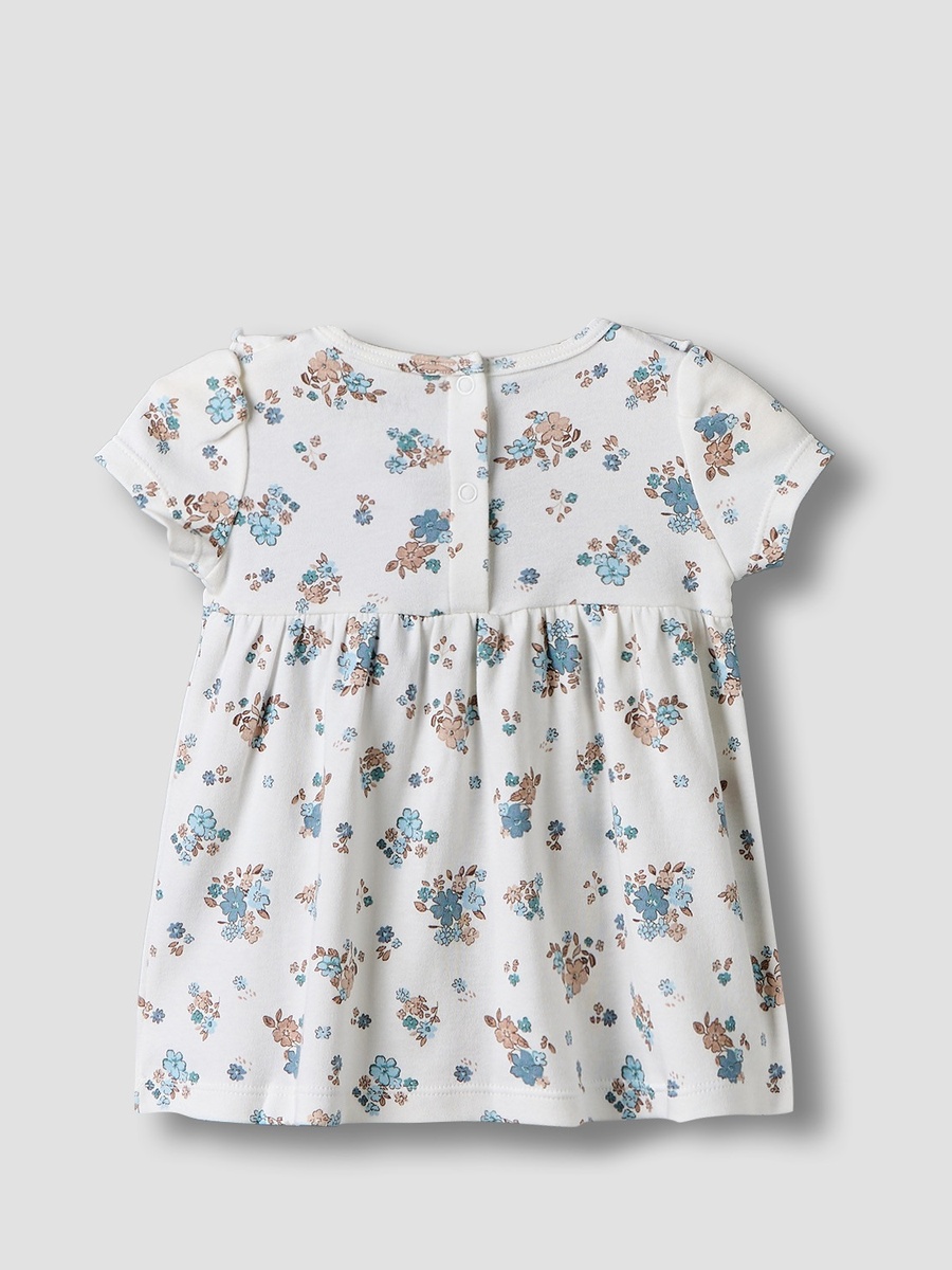 Round Neck Short Sleeves Knee Length Dress with Floral Print