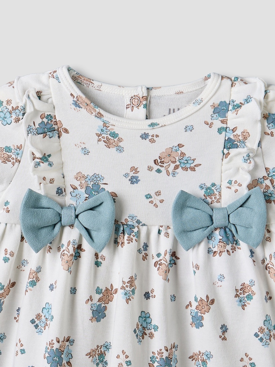 Round Neck Short Sleeves Knee Length Dress with Floral Print