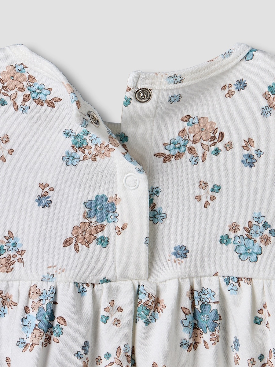 Round Neck Short Sleeves Knee Length Dress with Floral Print
