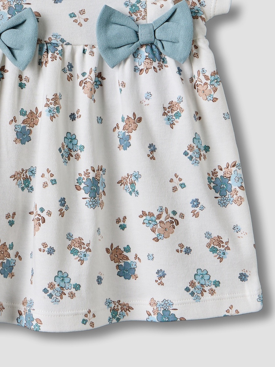Round Neck Short Sleeves Knee Length Dress with Floral Print