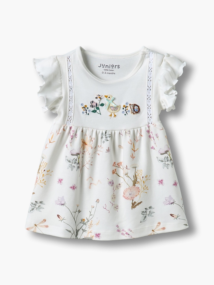 Round Neck Short Sleeves Knee Length Dress with Floral Print