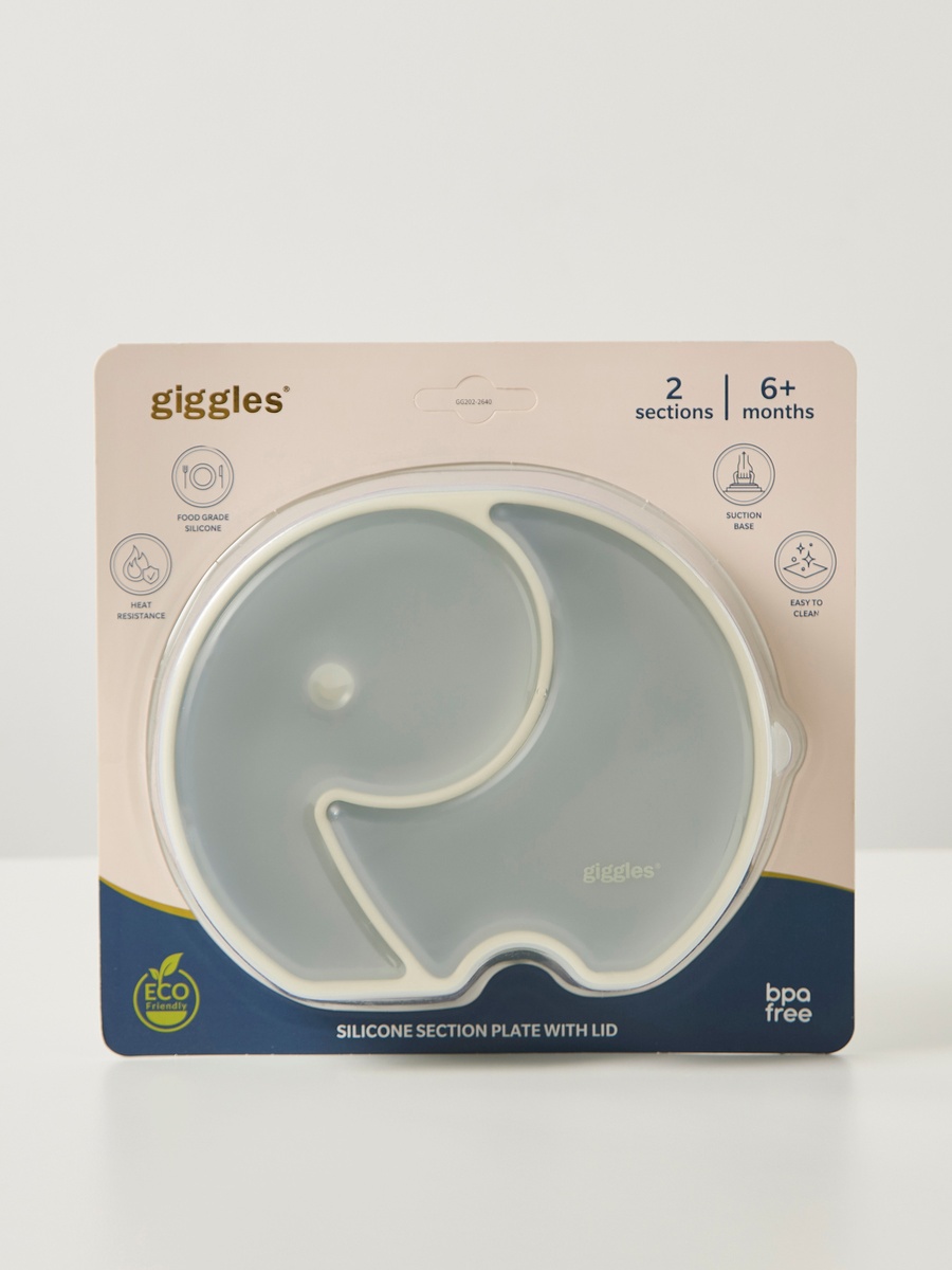 Elephant Shaped 2-Partition Silicone Plate with Lid