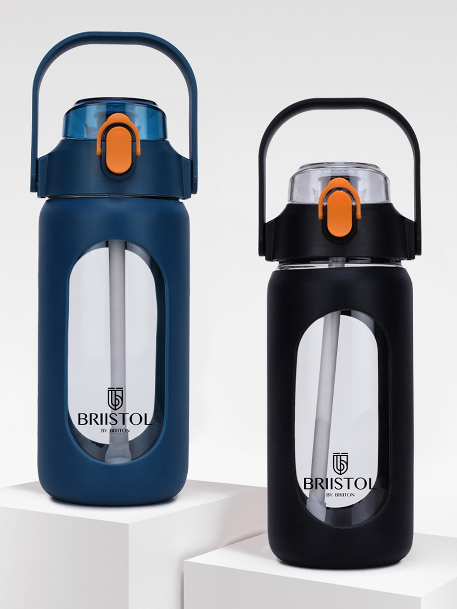 Logo Print Glass Water Bottle with Silicon Sleeve - 1 L