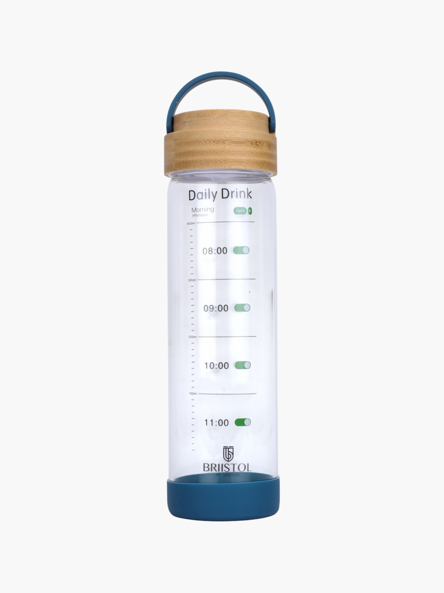 Time Marker Print Glass Water Bottle with Silicon Base - 550 ml