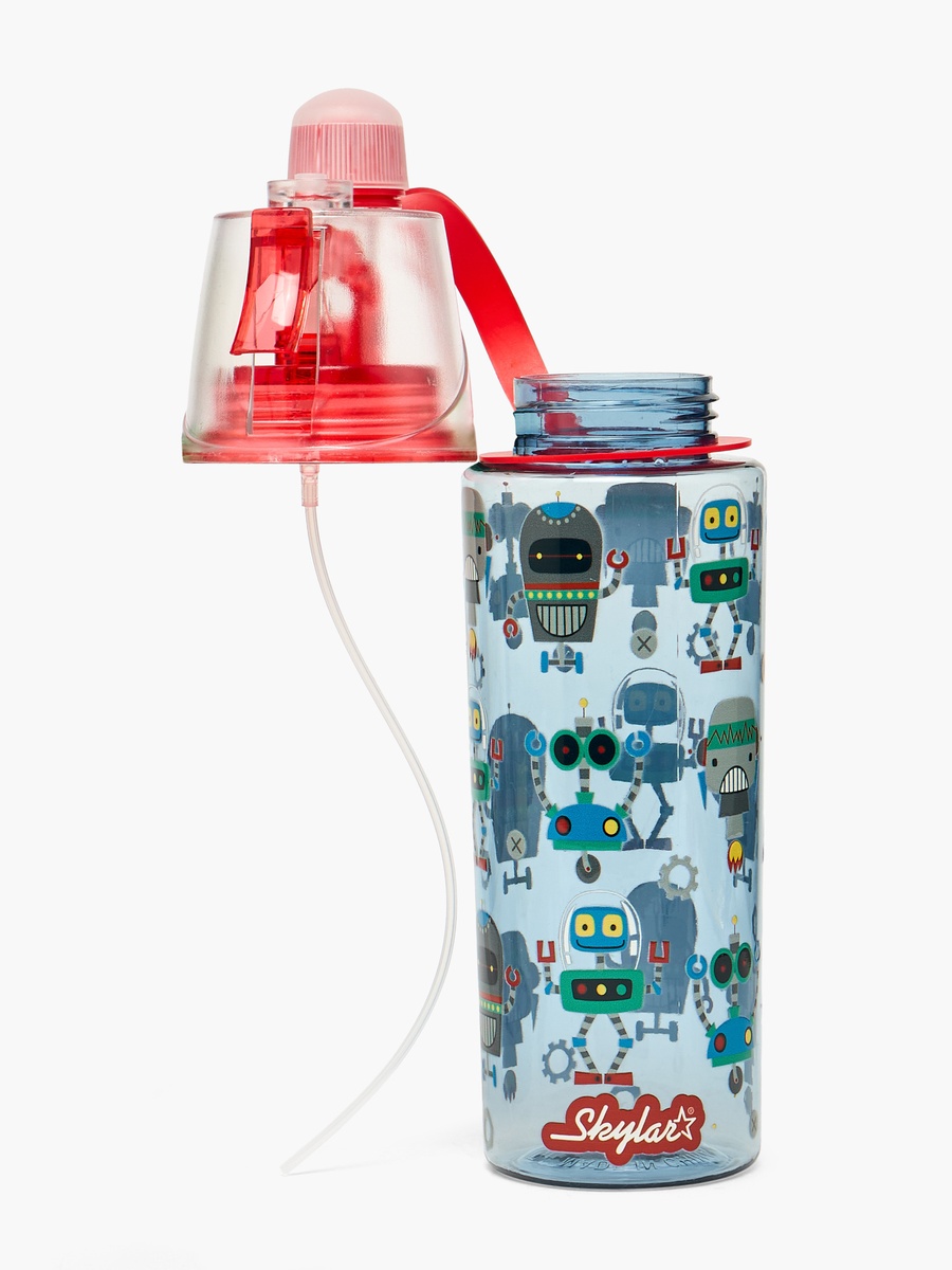Robot Print Water Bottle with Spray