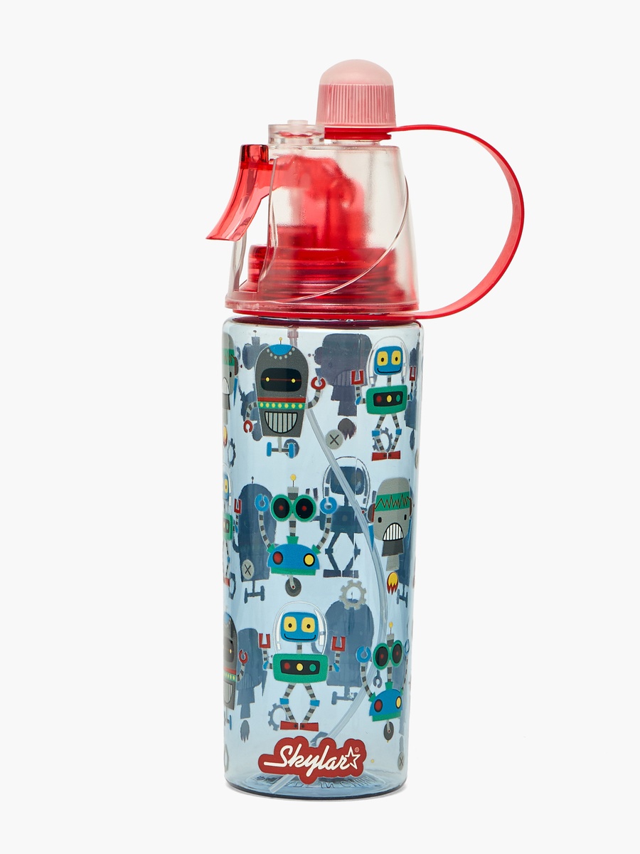 Robot Print Water Bottle with Spray