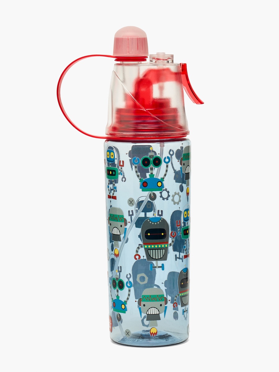 Robot Print Water Bottle with Spray