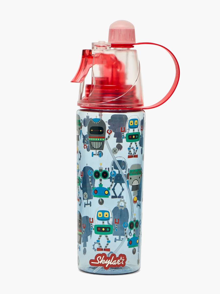 Robot Print Water Bottle with Spray