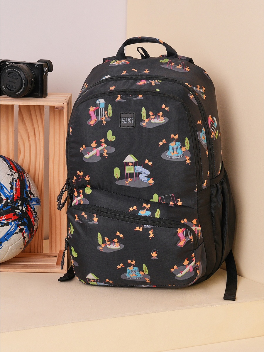 Wiki Duck Print School Backpack with Adjustable Shoulder Straps - 17x17x42 cms
