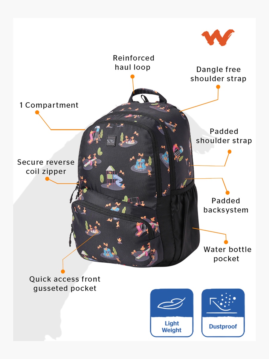 Wiki Duck Print School Backpack with Adjustable Shoulder Straps - 17x17x42 cms