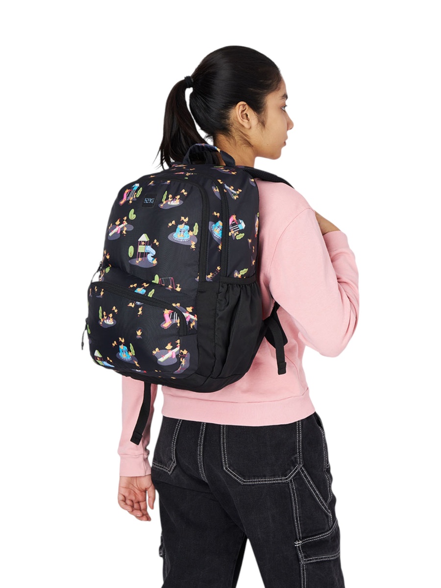 Wiki Duck Print School Backpack with Adjustable Shoulder Straps - 17x17x42 cms