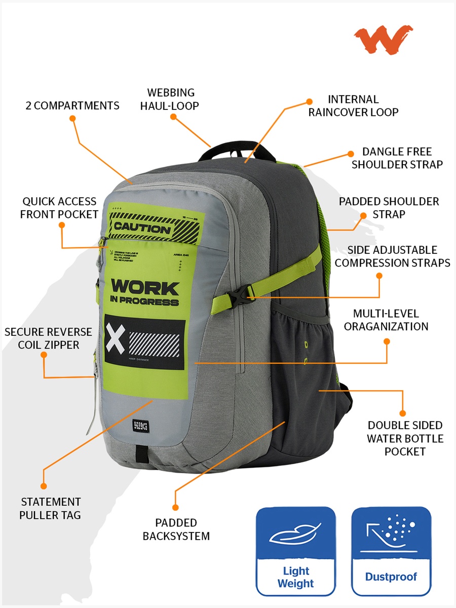 Wiki Printed Backpack with Adjustable Straps and Zip Closure - 23x23x47 cms