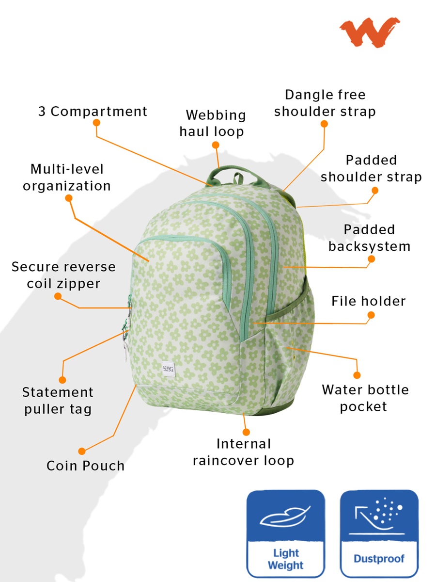 Wiki Floral Print School Backpack with Coin Pouch - 22x22x44 cm