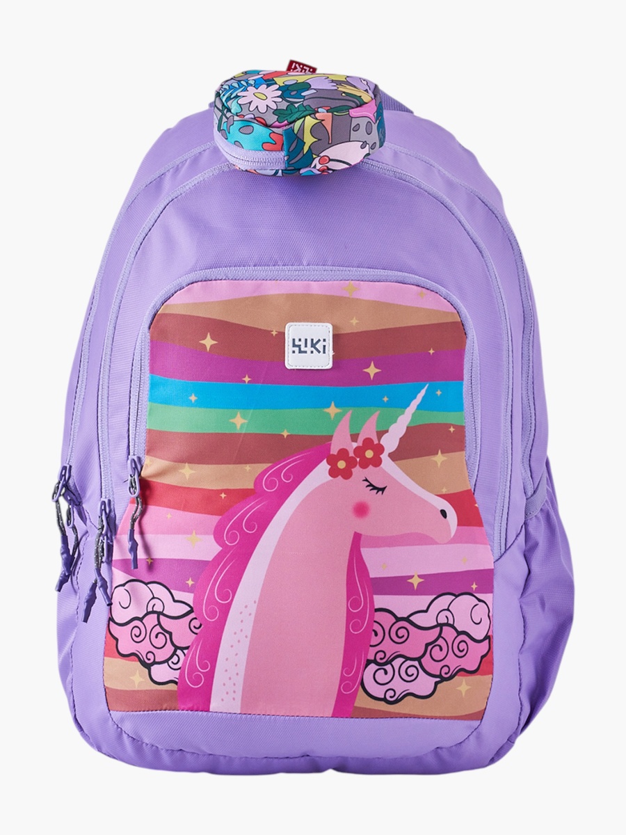 Wiki Unicorn Print Backpack with Adjustable Straps and Zip Closure - 22x22x44 cms