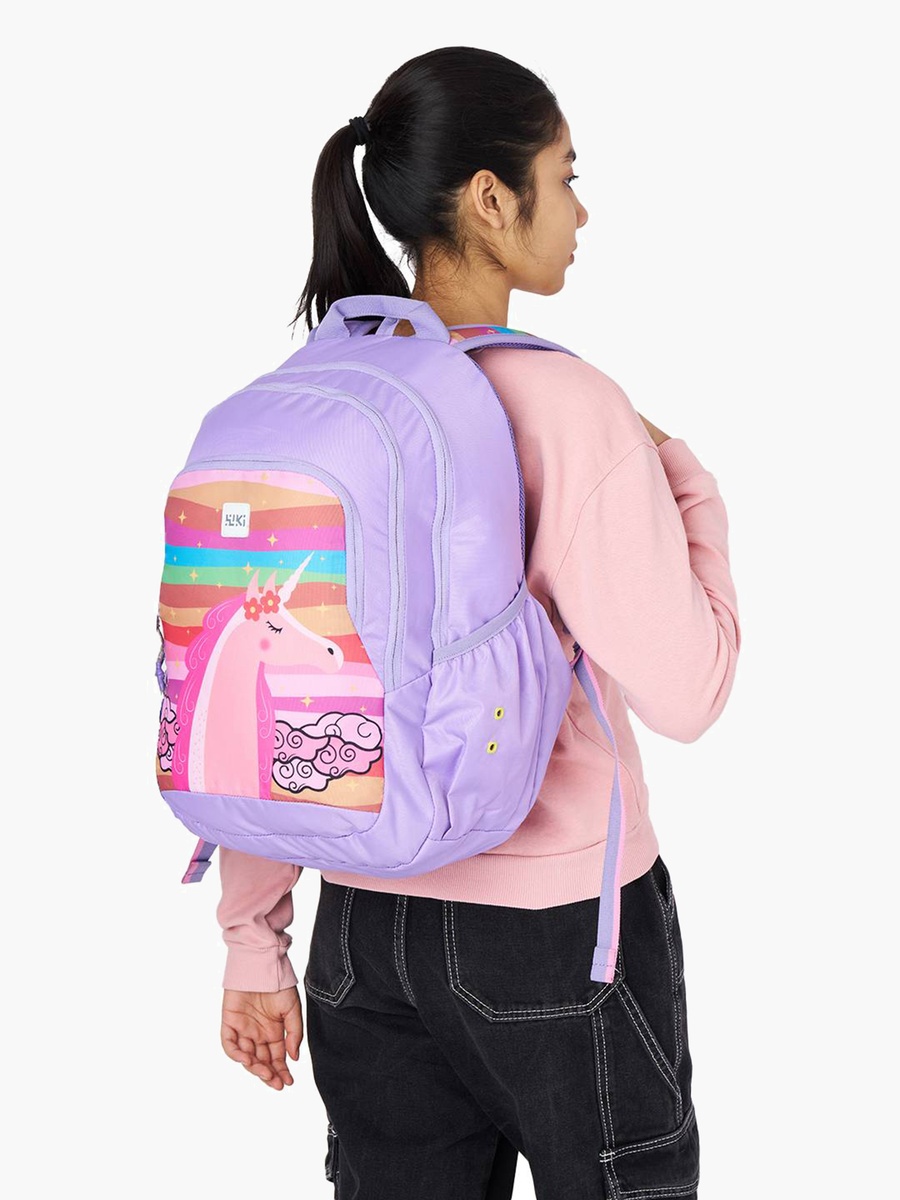 Wiki Unicorn Print Backpack with Adjustable Straps and Zip Closure - 22x22x44 cms