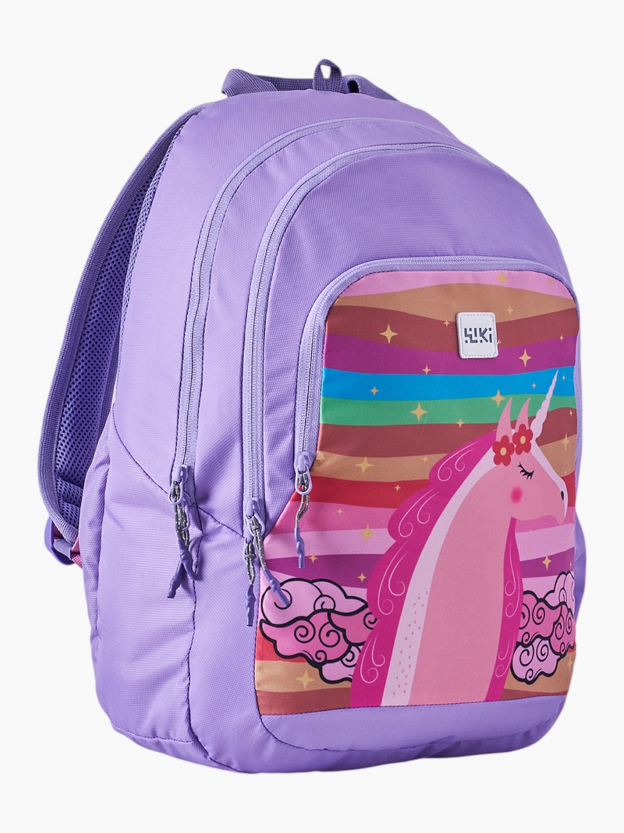 Wiki Unicorn Print Backpack with Adjustable Straps and Zip Closure - 22x22x44 cms