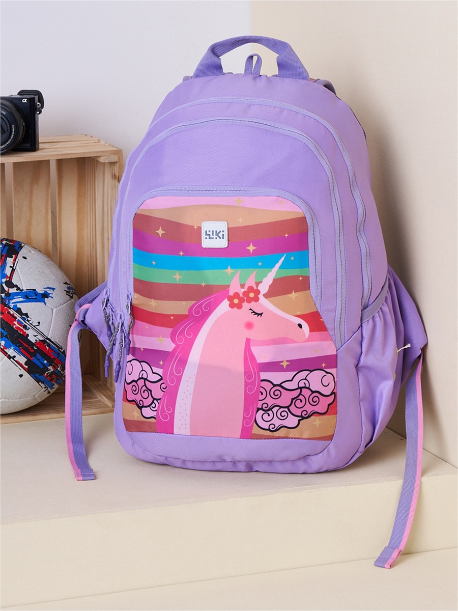 Wiki Unicorn Print Backpack with Adjustable Straps and Zip Closure - 22x22x44 cms