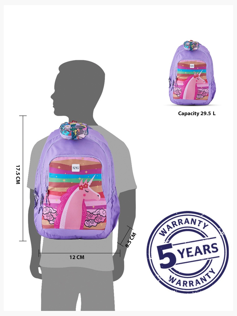 Wiki Unicorn Print Backpack with Adjustable Straps and Zip Closure - 22x22x44 cms