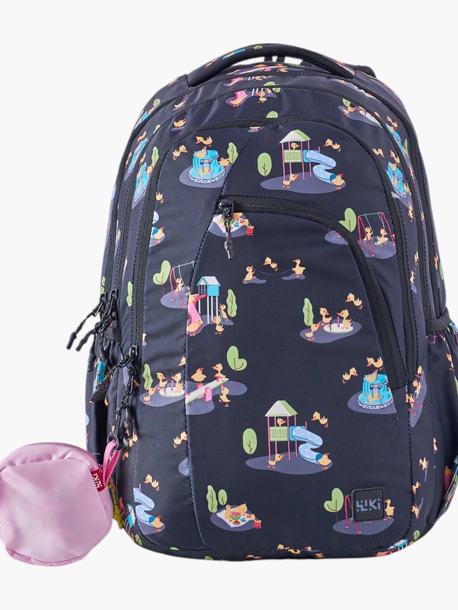 Wiki Printed Backpack with Detachable Pouch and Zip Closure - 23x23x44 cms