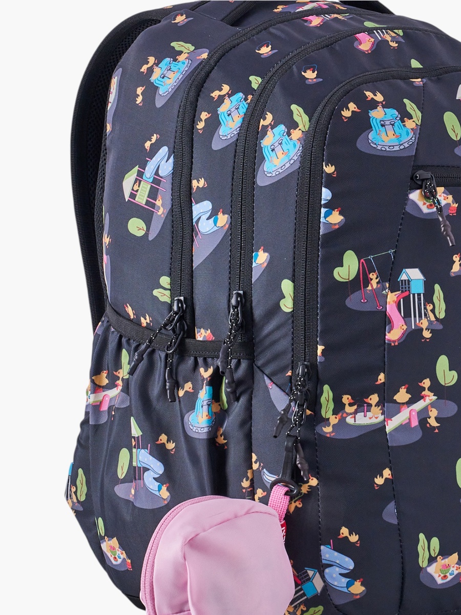 Wiki Printed Backpack with Detachable Pouch and Zip Closure - 23x23x44 cms