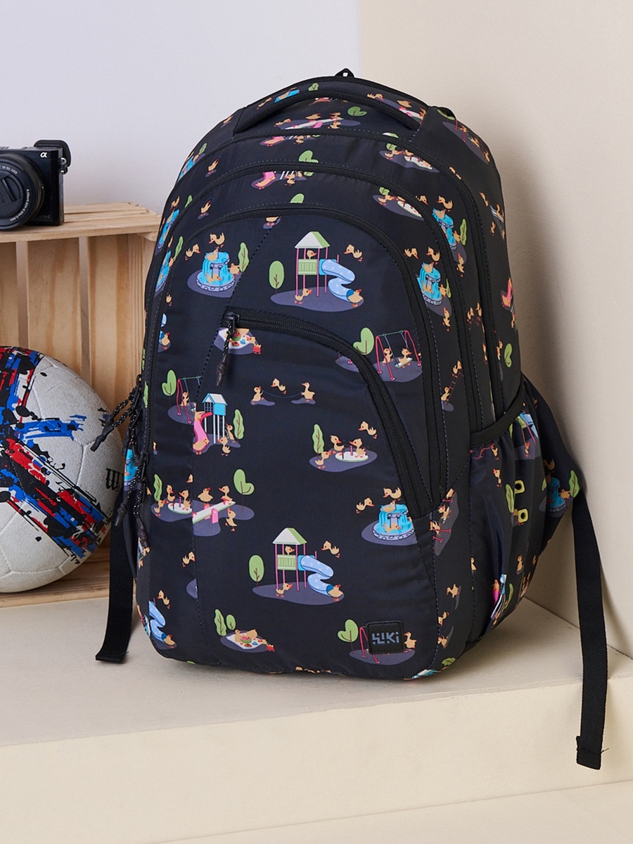 Wiki Printed Backpack with Detachable Pouch and Zip Closure - 23x23x44 cms