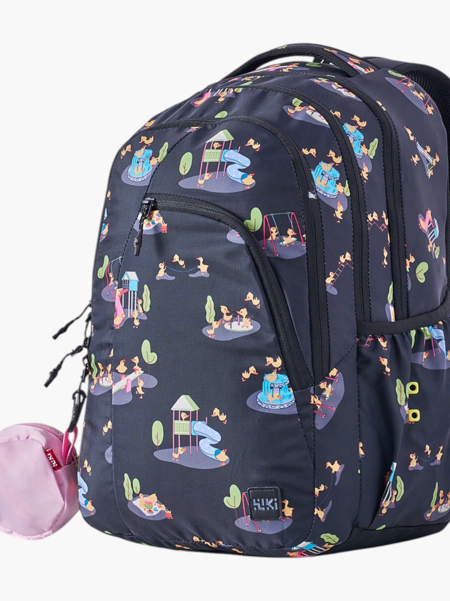 Wiki Printed Backpack with Detachable Pouch and Zip Closure - 23x23x44 cms