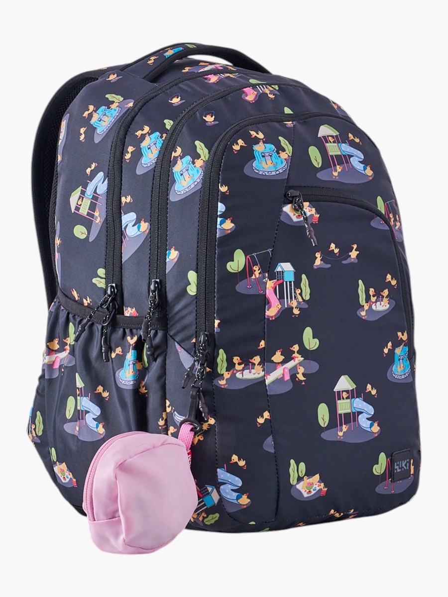 Wiki Printed Backpack with Detachable Pouch and Zip Closure - 23x23x44 cms