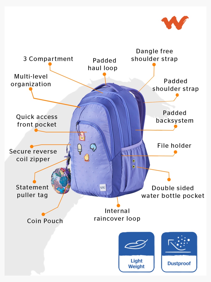 Wiki Printed School Backpack with Coin Pouch - 23x23x44 cms