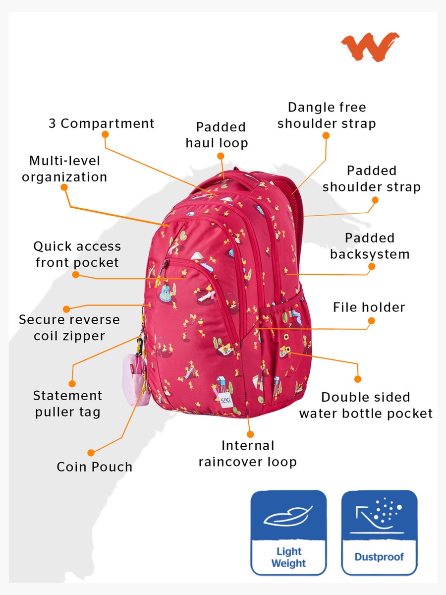 Wiki Printed School Backpack with Coin Pouch - 23x23x44 cms