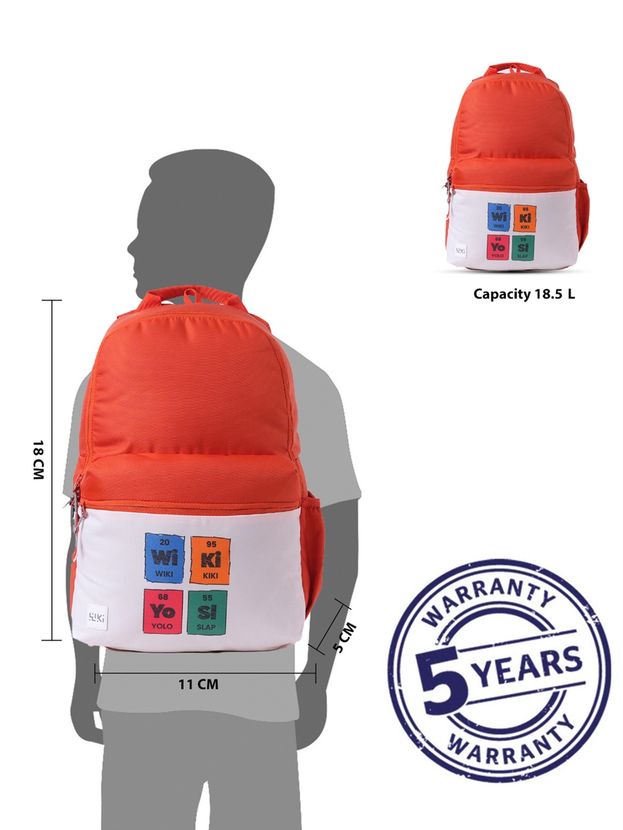 Wiki Colourblock Printed Backpack with Padded Straps - 5x11x18 cms
