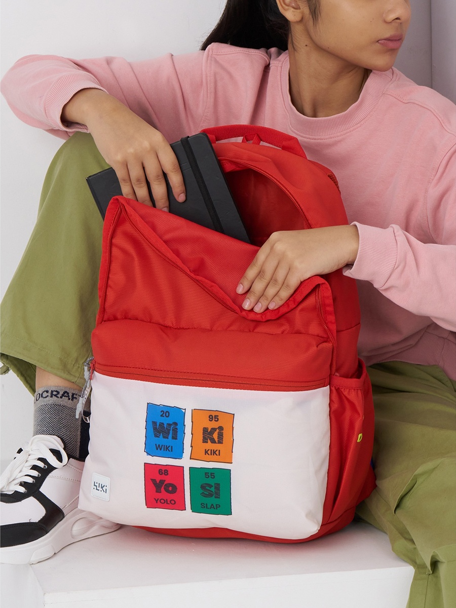 Wiki Colourblock Printed Backpack with Padded Straps - 5x11x18 cms