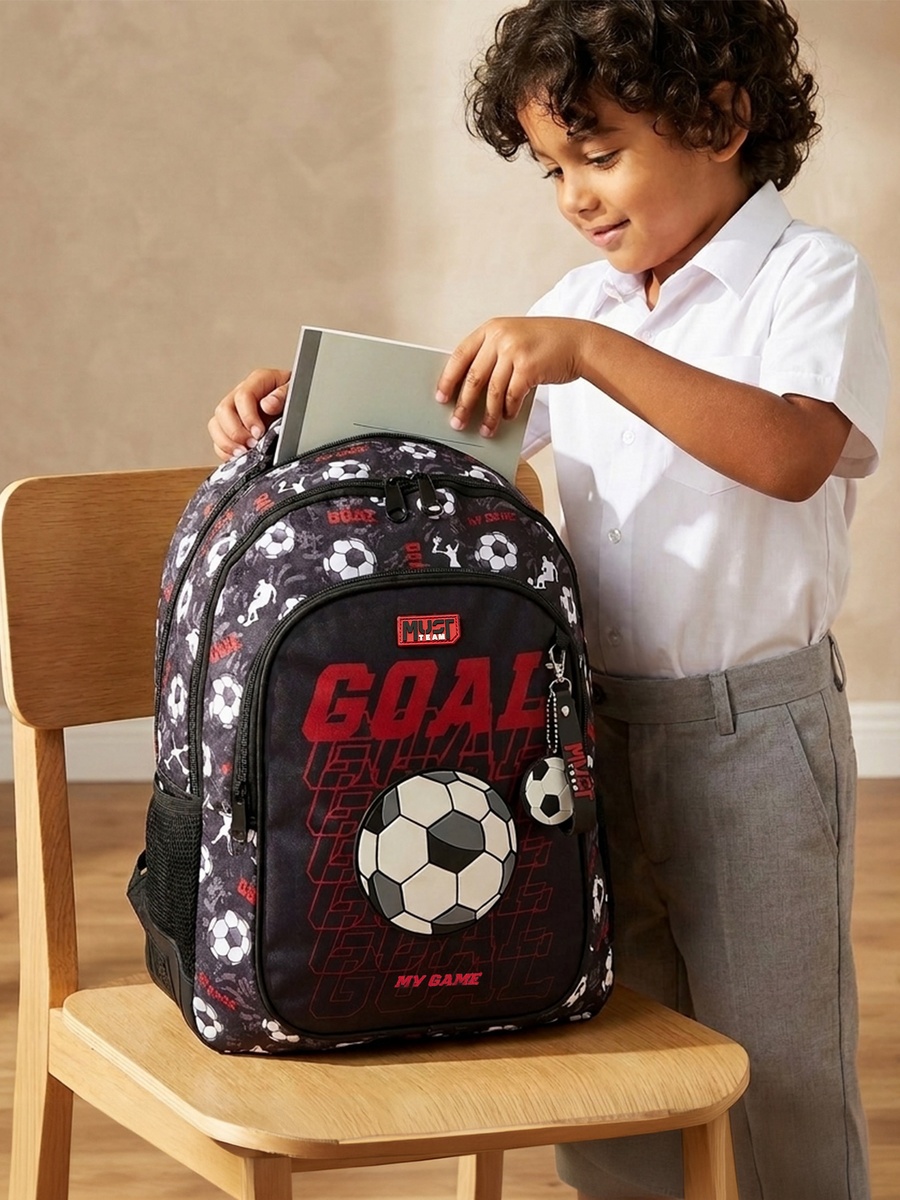 Football Print Backpack with Adjustable Shoulder Straps - 17 inches