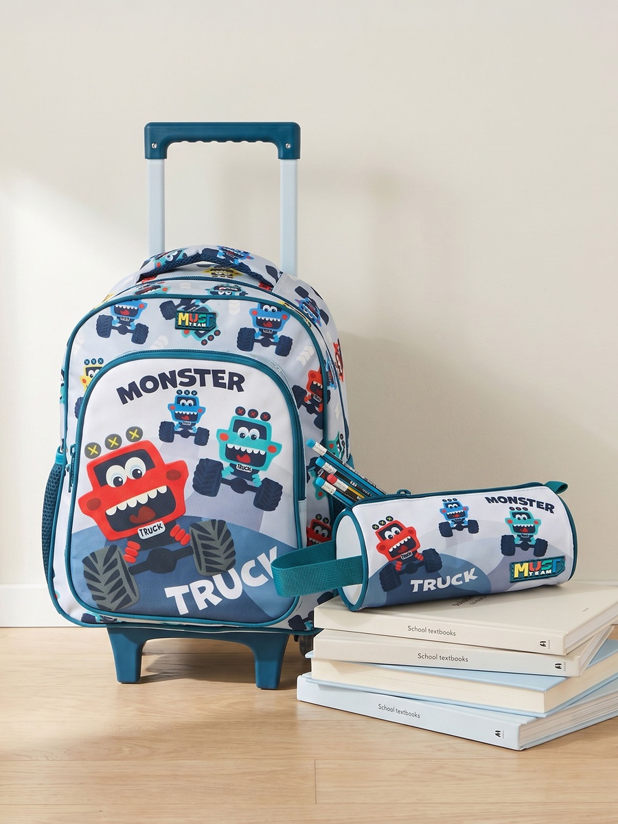 Printed 3-Piece School Trolley Bag Set with Lunch Bag - 12 inches