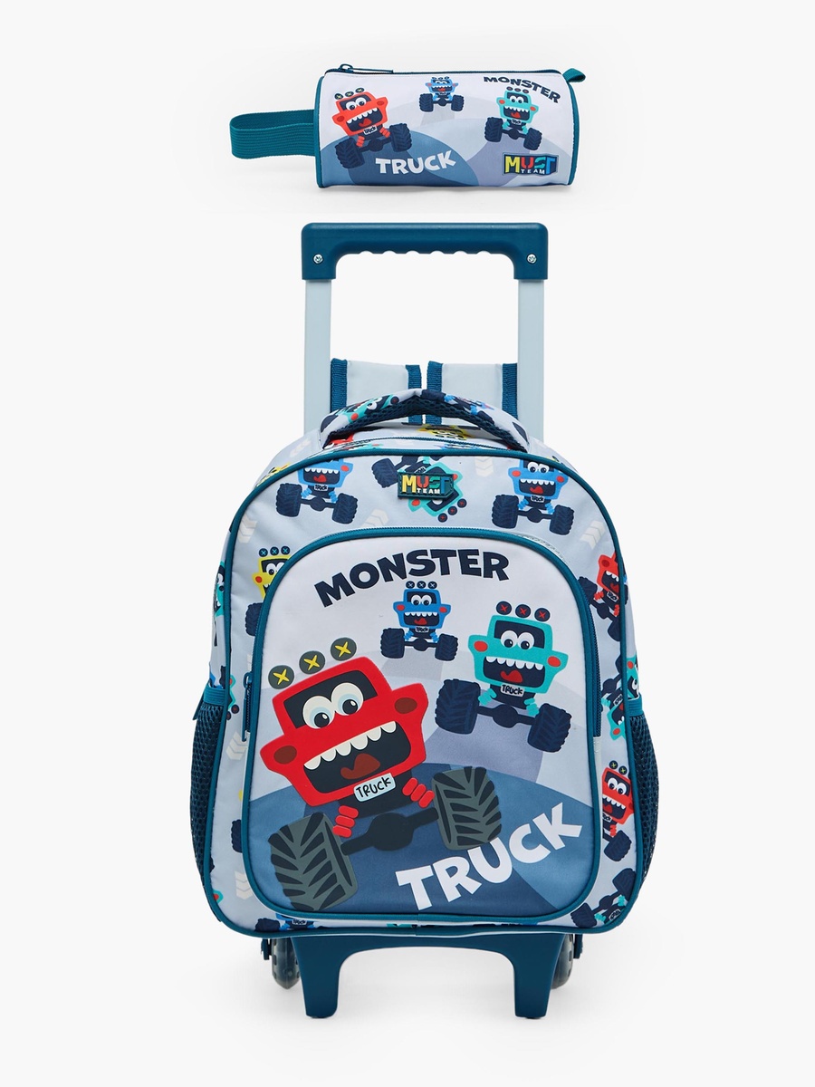 Printed 3-Piece School Trolley Bag Set with Lunch Bag - 12 inches