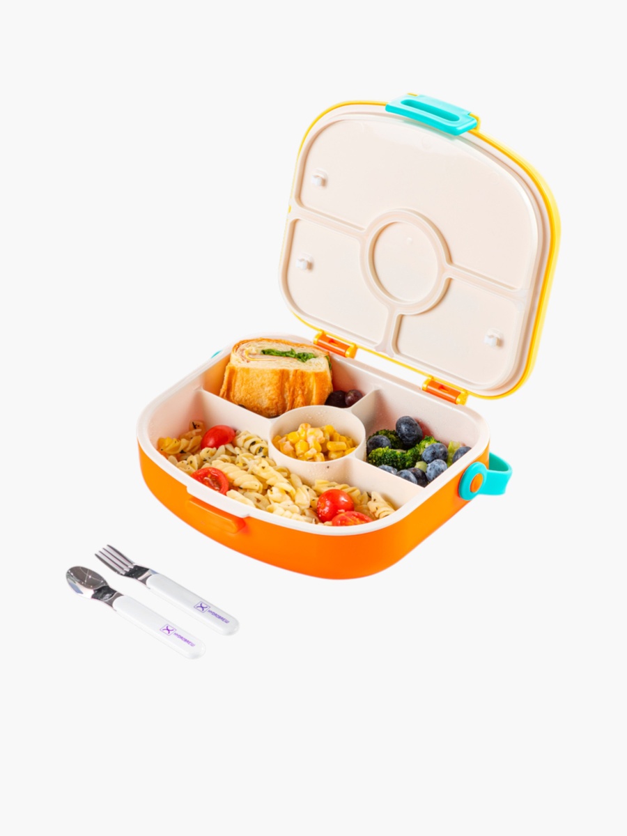 4-Compartment Bento Lunch Box with Spoon and Fork