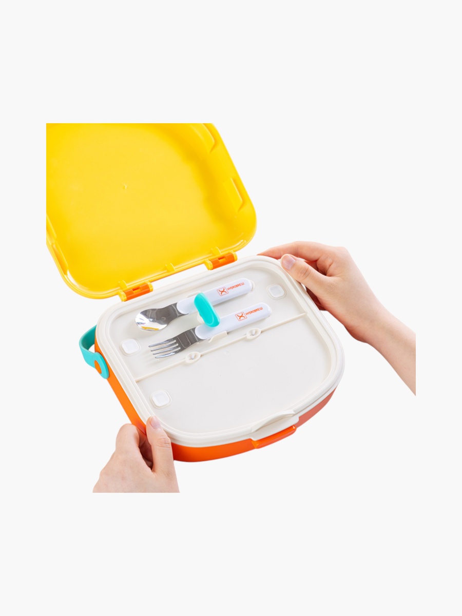 4-Compartment Bento Lunch Box with Spoon and Fork
