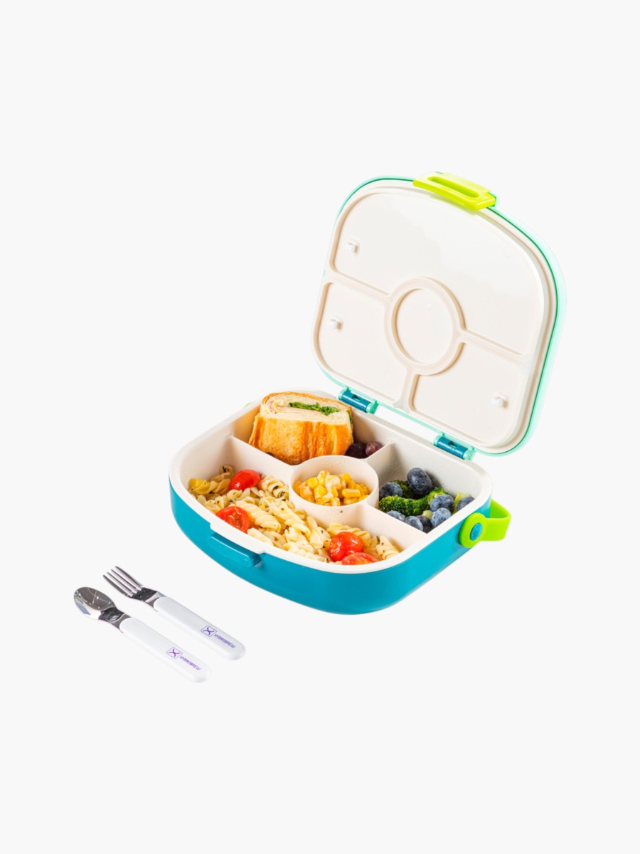 4-Compartment Bento Lunch Box with Spoon and Fork