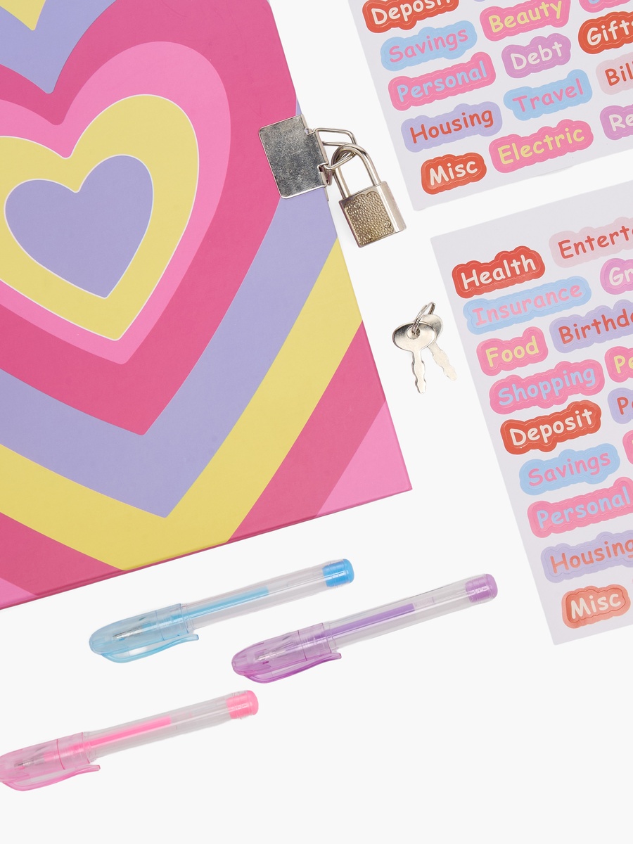 Heart Print Stationery Set with Notebook, Pens, Stickers - Set of 6