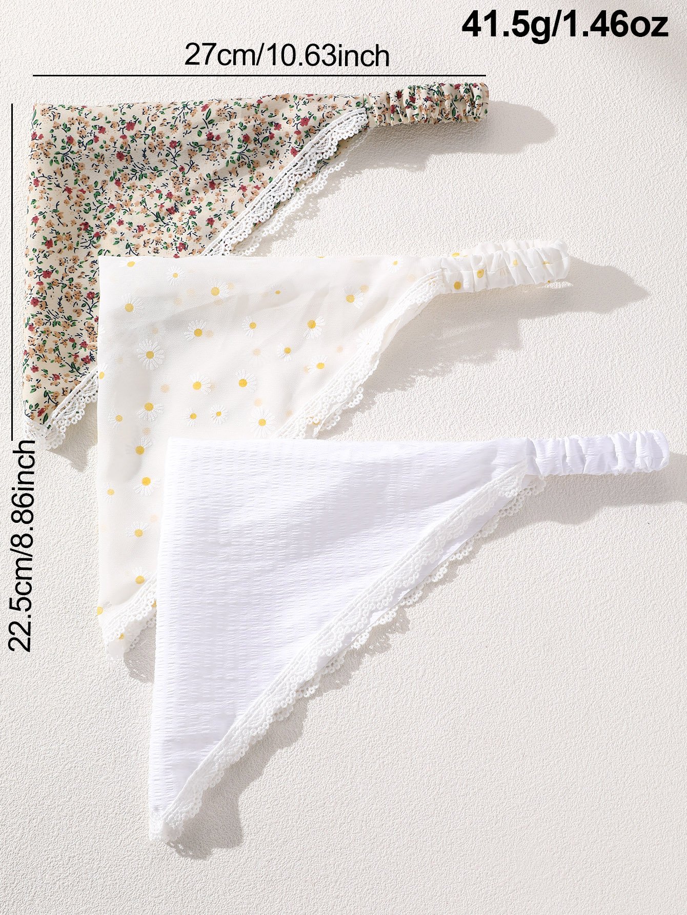 Pack of 3 - Girls Floral and Daisy Print Headscarf with Lace Trim