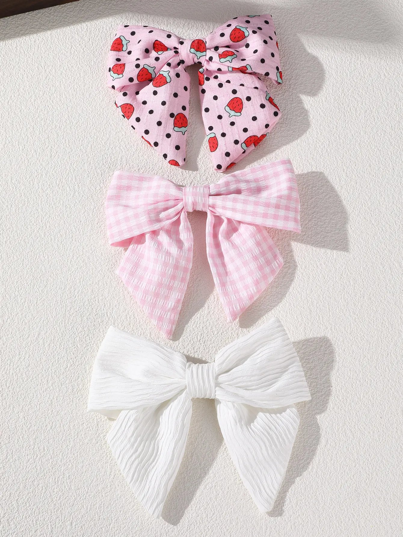 Pack of 3 - Girls Muti-Color Strawberry and Gingham Hair Bows