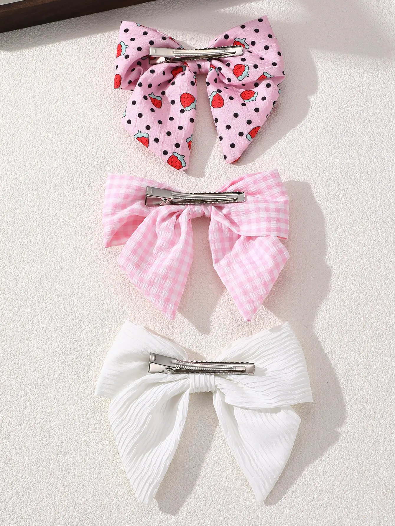 Pack of 3 - Girls Muti-Color Strawberry and Gingham Hair Bows