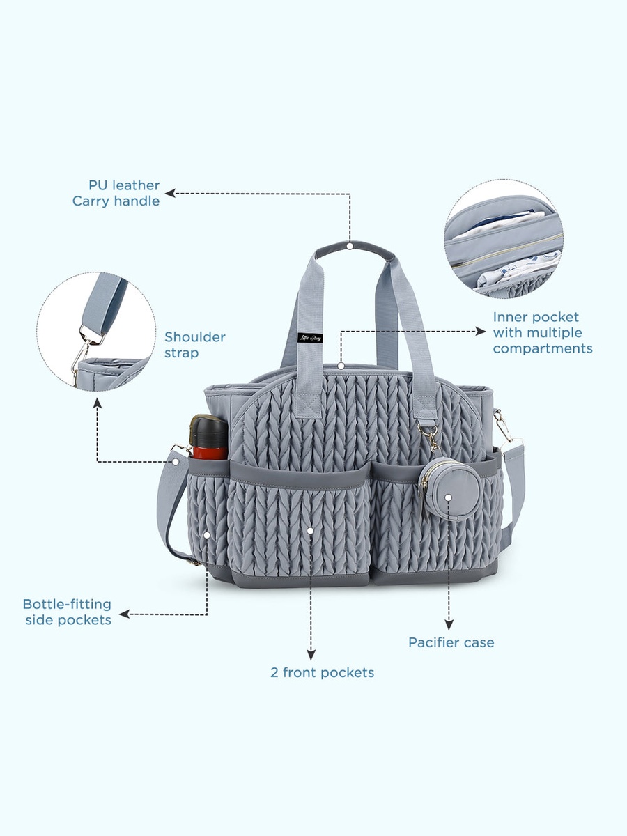 Nova Tote with Pacifier Pod - Grey