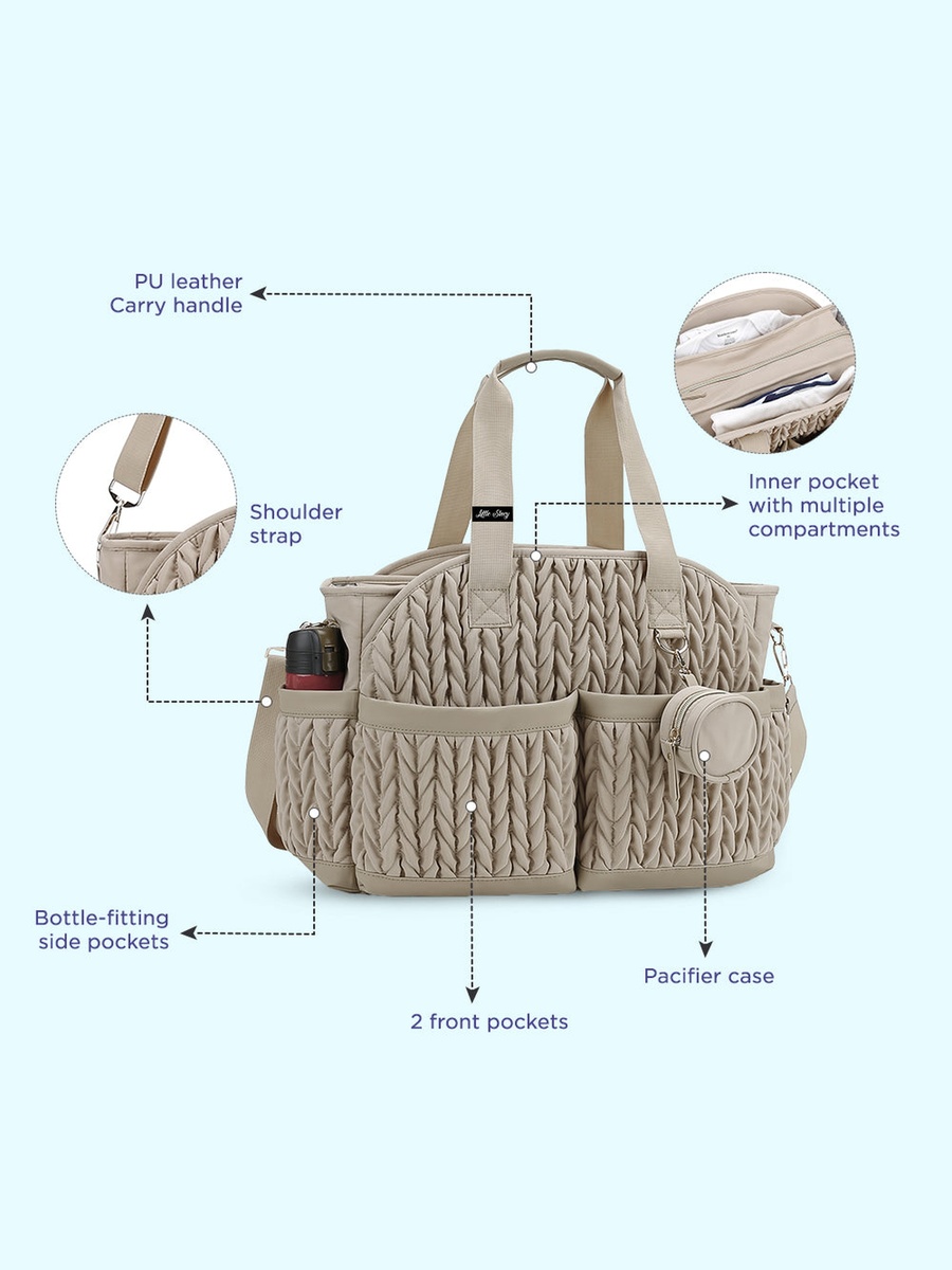 Nova Tote with Pacifier Pod - Beige